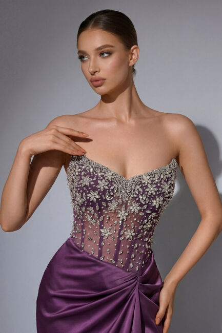 Antrasit Islak Kumaş Drapeli Sırt Detaylı Abiye Elbise 78 - 2