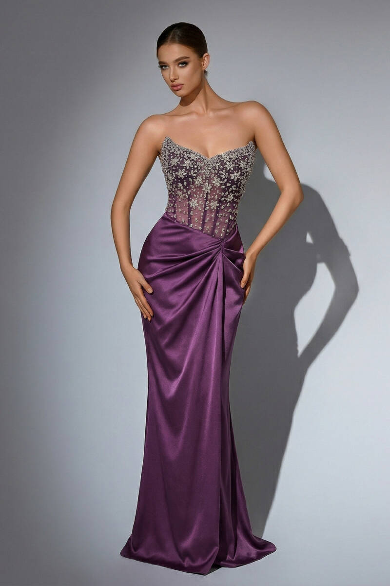 Antrasit Islak Kumaş Drapeli Sırt Detaylı Abiye Elbise 78 - 1