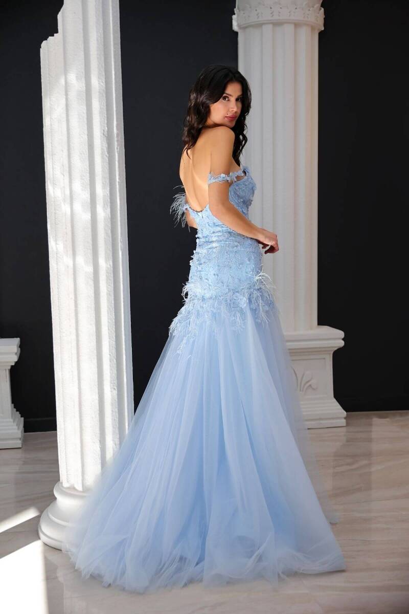 Baby Blue Rope Hang Embroidered Herbs Fish Evening Dress 48 - 4