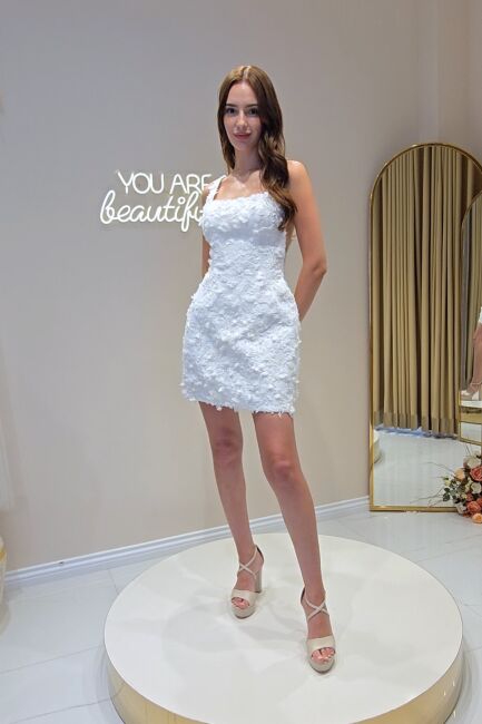 Beyaz Kalın Askı Güpürlü Mini Abiye Elbise 26 - ÖMÜR İNN