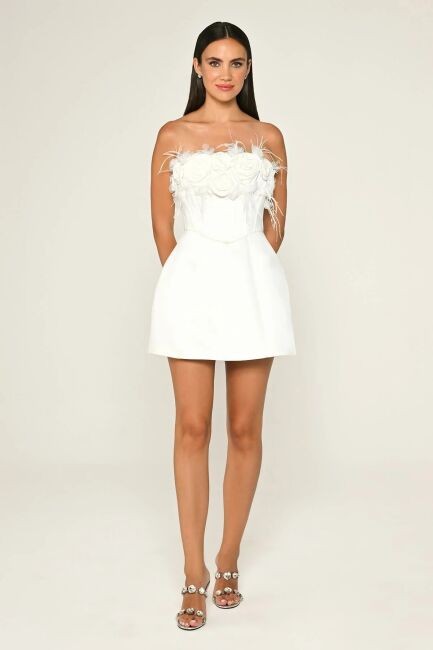 White Strapless Rose Underwire Mini Evening Dress 93 - 1