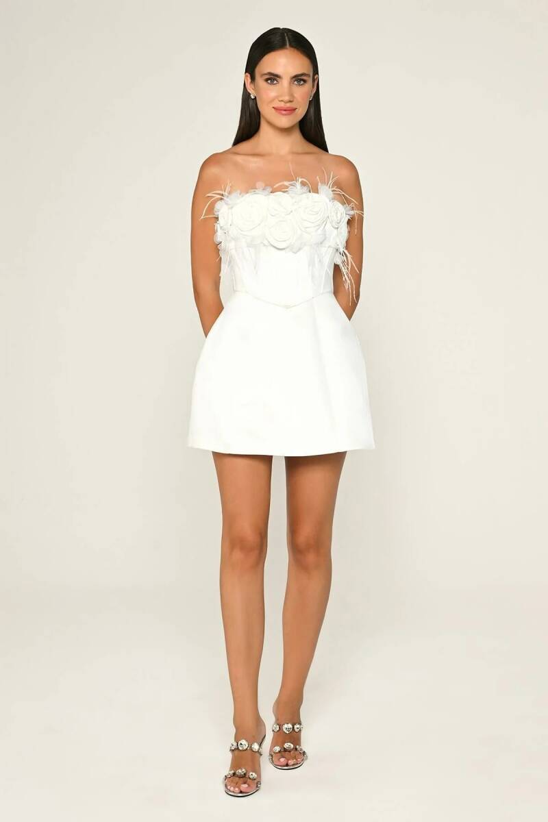 White Strapless Rose Underwire Mini Evening Dress 93 - 1