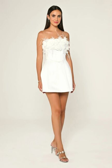 White Strapless Rose Underwire Mini Evening Dress 93 - 3