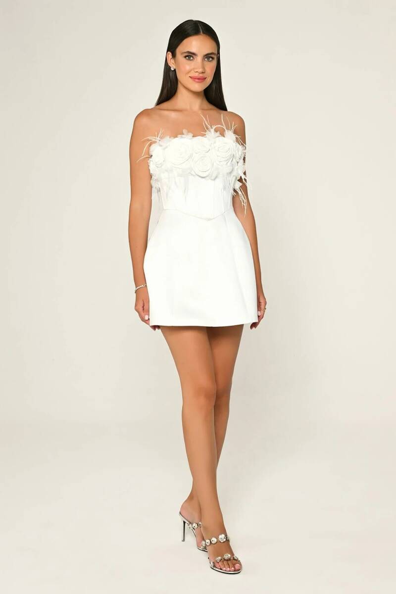 White Strapless Rose Underwire Mini Evening Dress 93 - 3