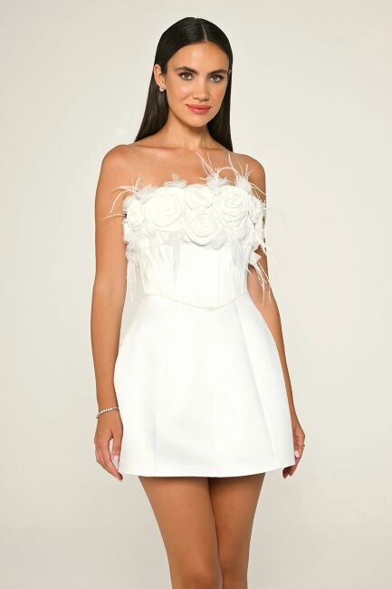 White Strapless Rose Underwire Mini Evening Dress 93 - 2