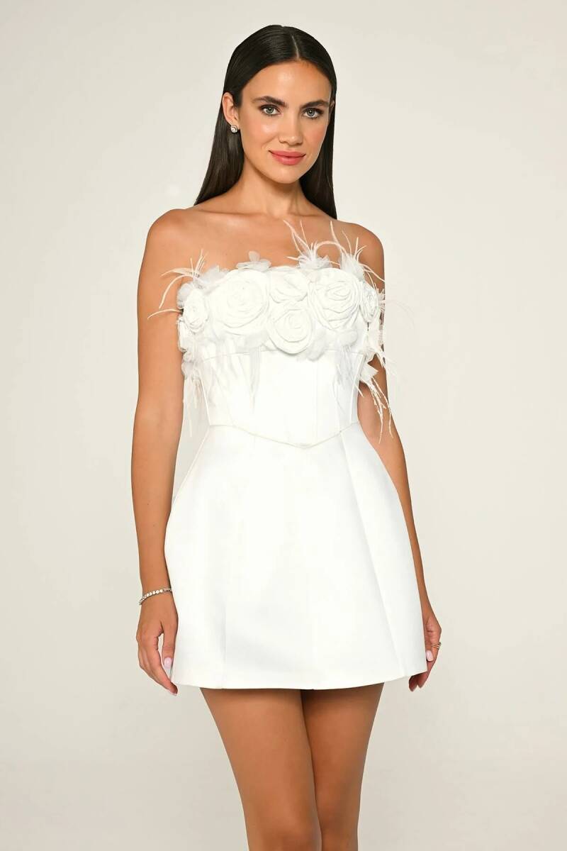 White Strapless Rose Underwire Mini Evening Dress 93 - 2