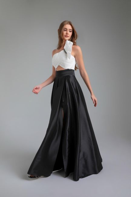 Black -and -Single Shoulder Window Slit Tafta Title Dress 85 - 2