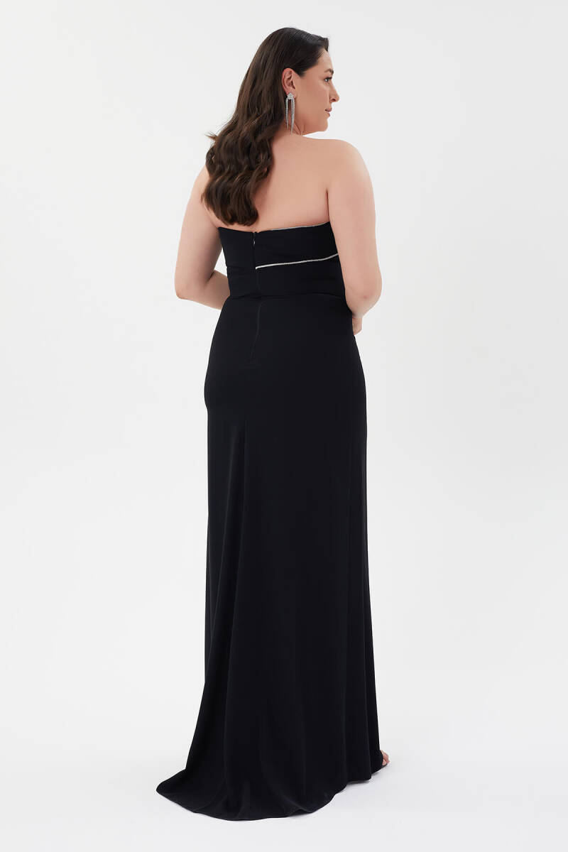 Black asymmetrical collar strip stony crepe evening dresses 69 - 5