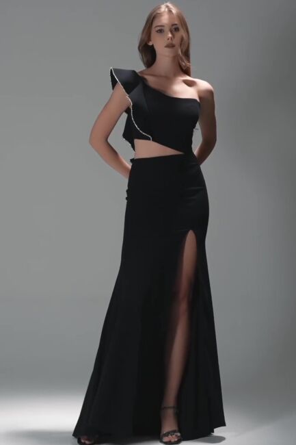 Black Single Shoulder Fish with Lip Décollettees Fish Evening Dress 91 - 1