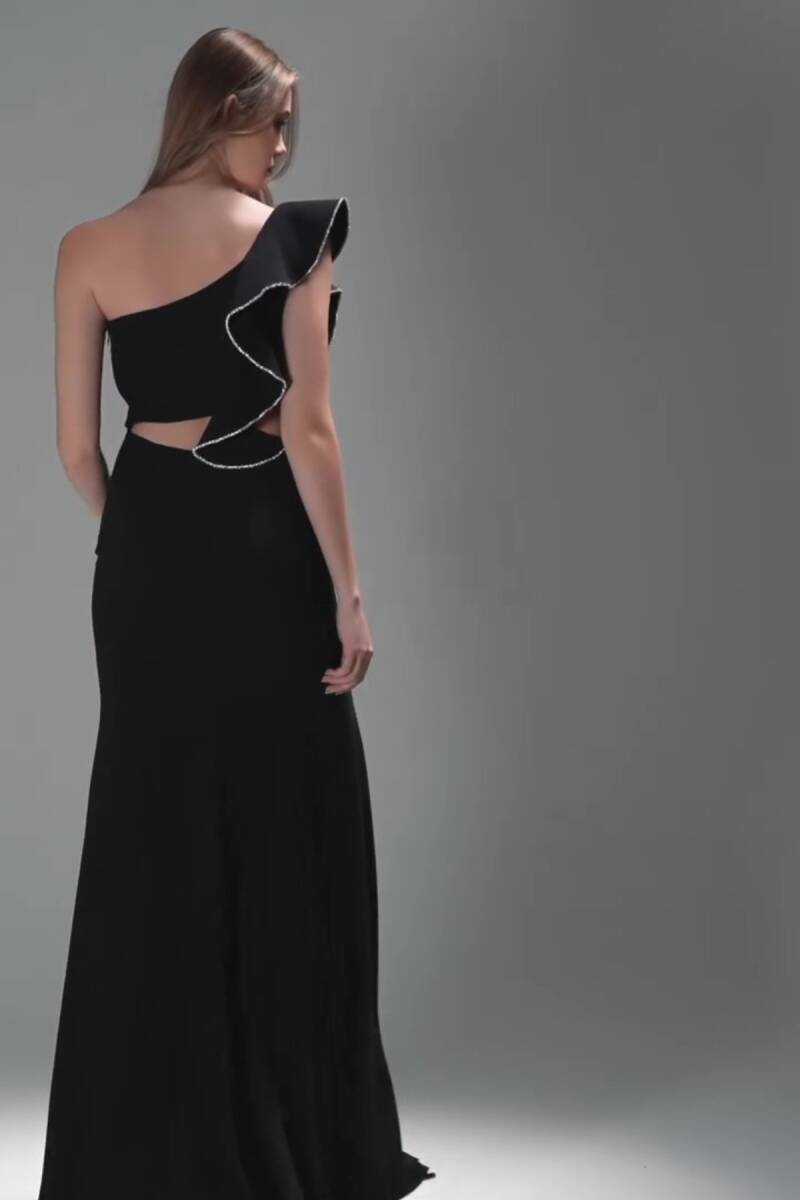 Black Single Shoulder Fish with Lip Décollettees Fish Evening Dress 91 - 3