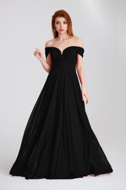 Black Strapless Chest Darapeli Tulle Evening Dress - 1