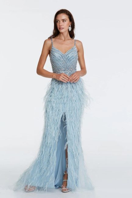 Blue Rope Hanger Stone Furry Imported Evening Dress 85 