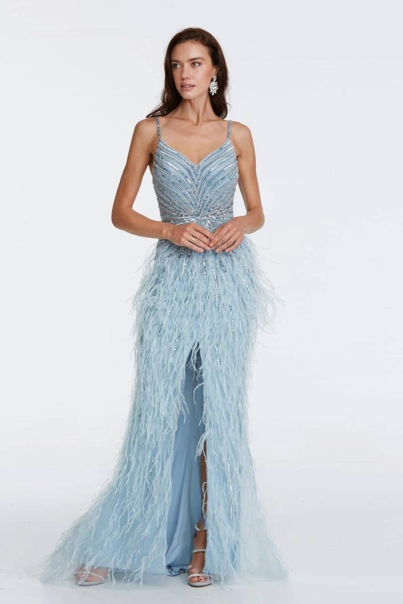 Blue Rope Hanger Stone Furry Imported Evening Dress 85 - 1
