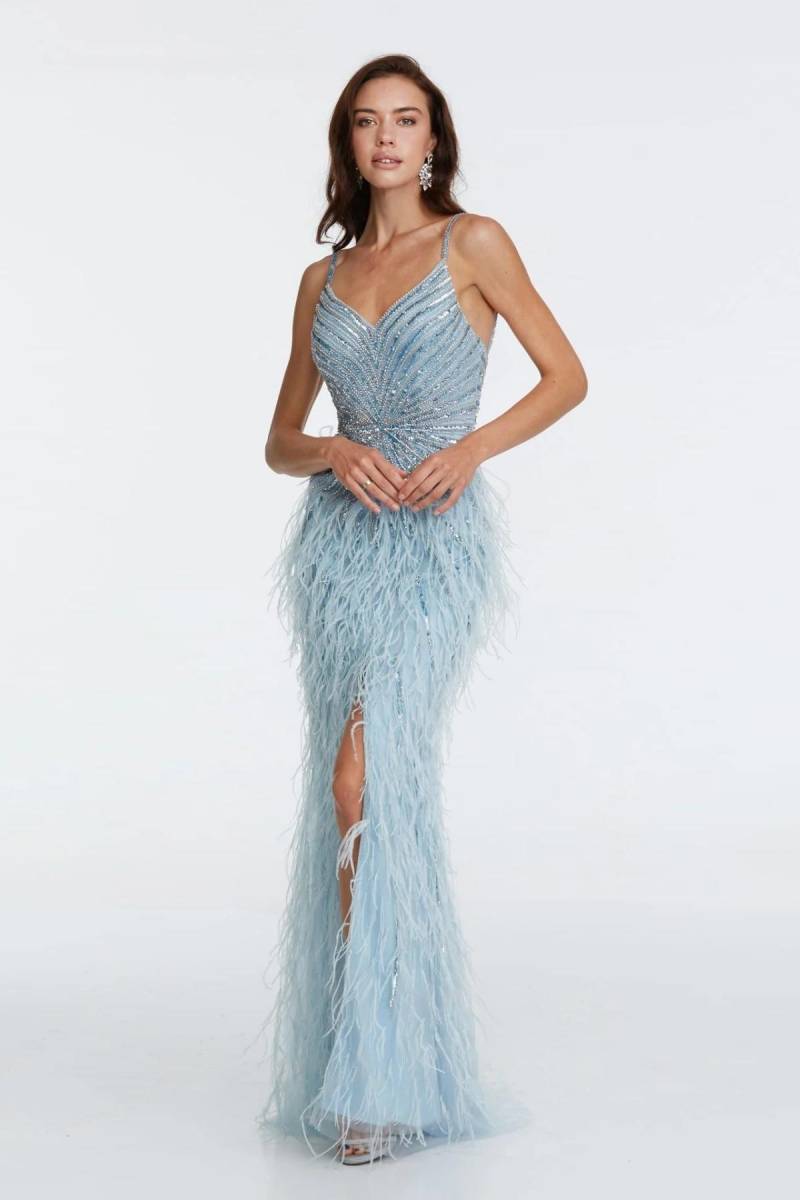 Blue Rope Hanger Stone Furry Imported Evening Dress 85 - 3