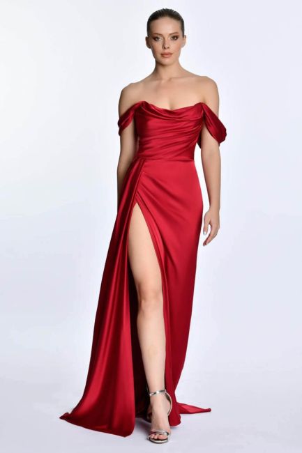 Bordeaux Strapless Degage Low Sleeve Slip Dress Dress 