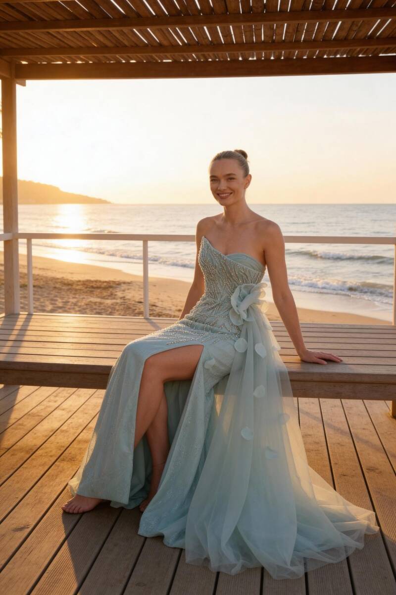 Çağla Y. Asimetrik Sivri Yaka Yandan Kuyruklu Abiye Elbise 98 - 3