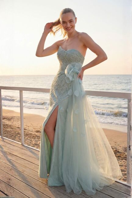 Çağla Y. Asimetrik Sivri Yaka Yandan Kuyruklu Abiye Elbise 98 - 2