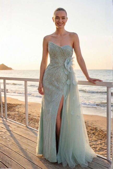 Çağla Y. Asimetrik Sivri Yaka Yandan Kuyruklu Abiye Elbise 98 - 1