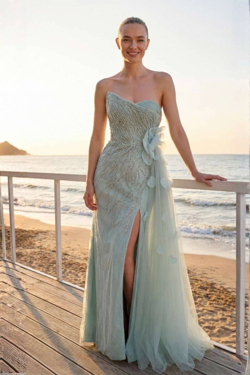 Çağla Y. Asimetrik Sivri Yaka Yandan Kuyruklu Abiye Elbise 98 - 1