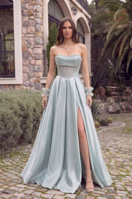 Çağla Y. Straplez Göğsü Payetli Mini Eldivenli Organze Abiye Elbise 49 - ÖMÜR İNN