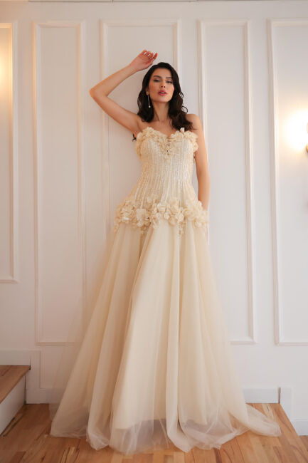 Champagne kiss collar three -dimensional embroidered princess evening dress 20 