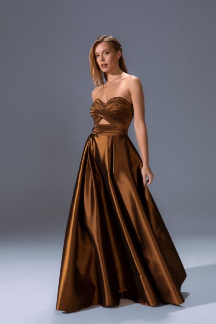 Copper Kiss Neck Chest Drape Pocket Tafta Dress Dress 23 - 1