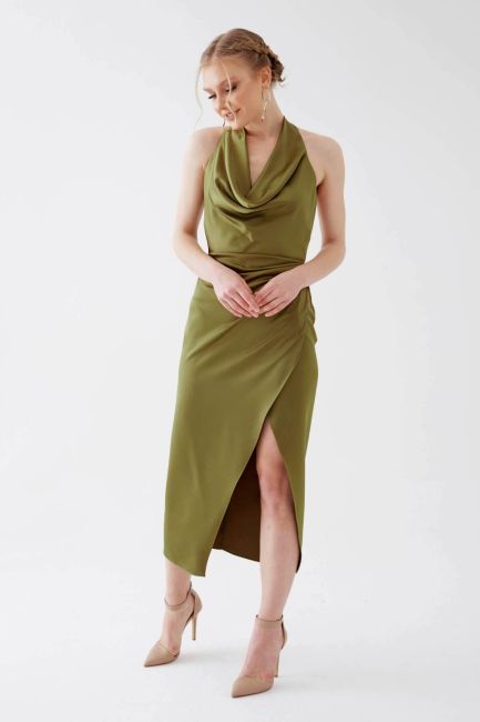 Degage collar bound from the nephew, antvelop satin midi dress 55 - ALFABETA