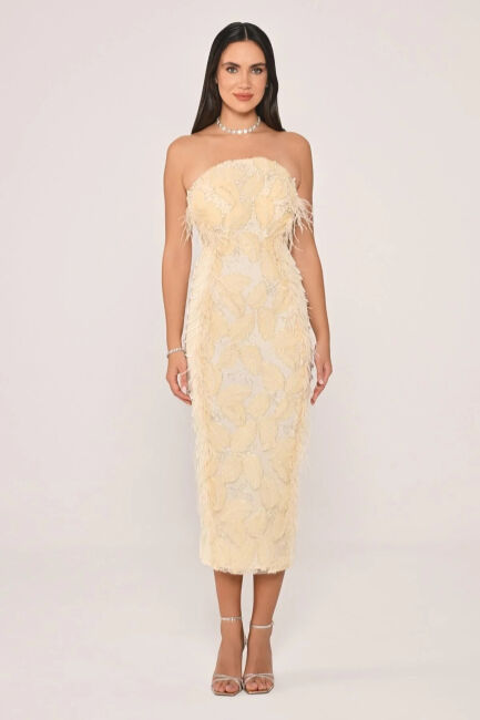 Ekru Straplez Boncuk Ve Otrişli Midi Abiye Elbise 29 - ALFABETA