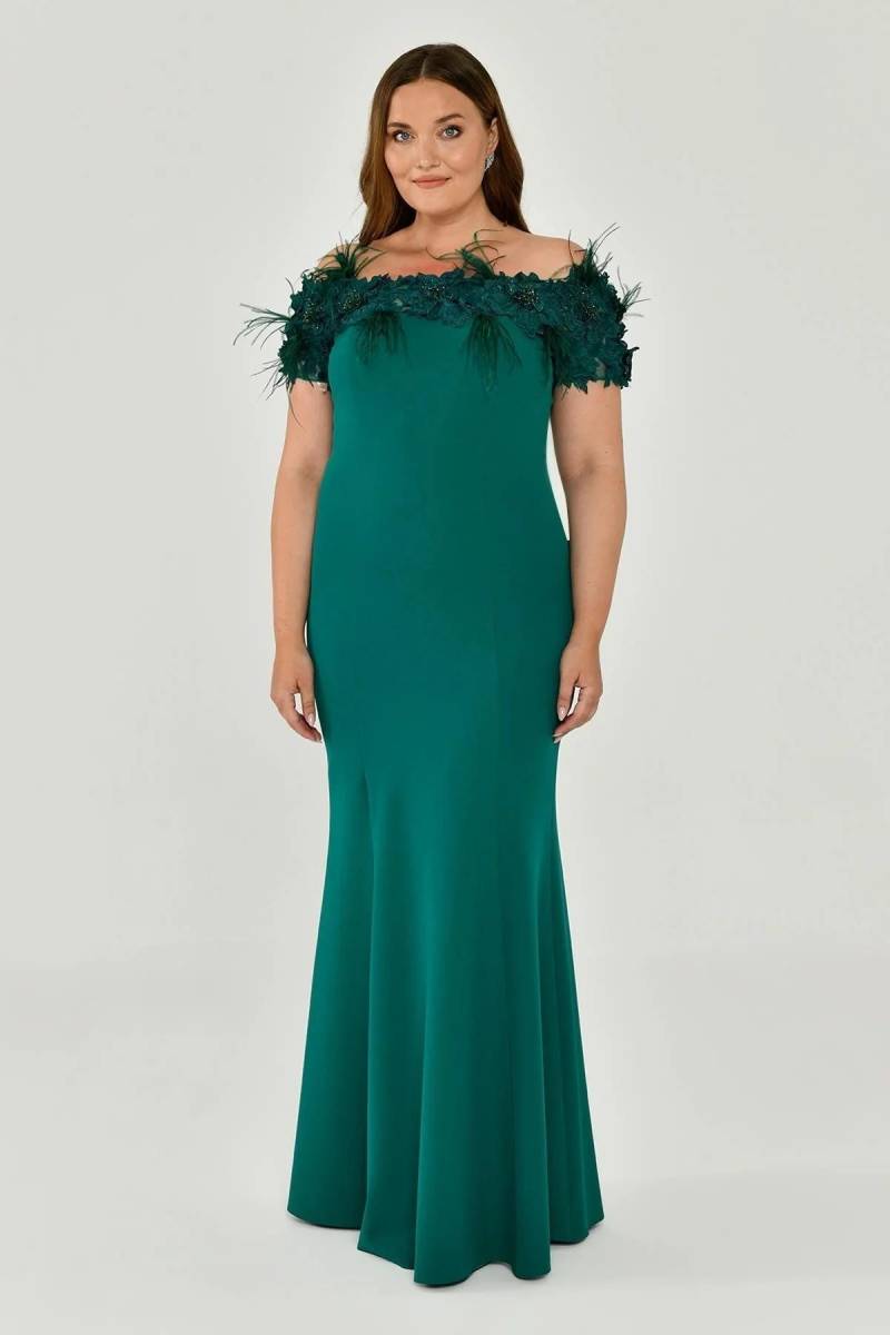 Emerald Boat Neck Rose Crepe Plus Size Evening Dress 59 - 1