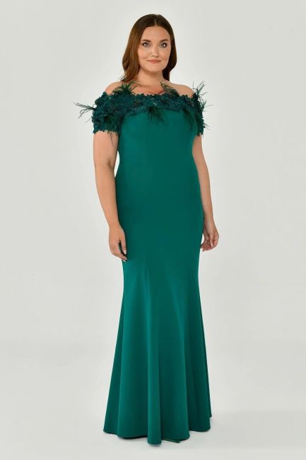 Emerald Boat Neck Rose Crepe Plus Size Evening Dress 59 - 2
