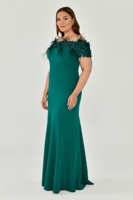Emerald Boat Neck Rose Crepe Plus Size Evening Dress 59 - 3