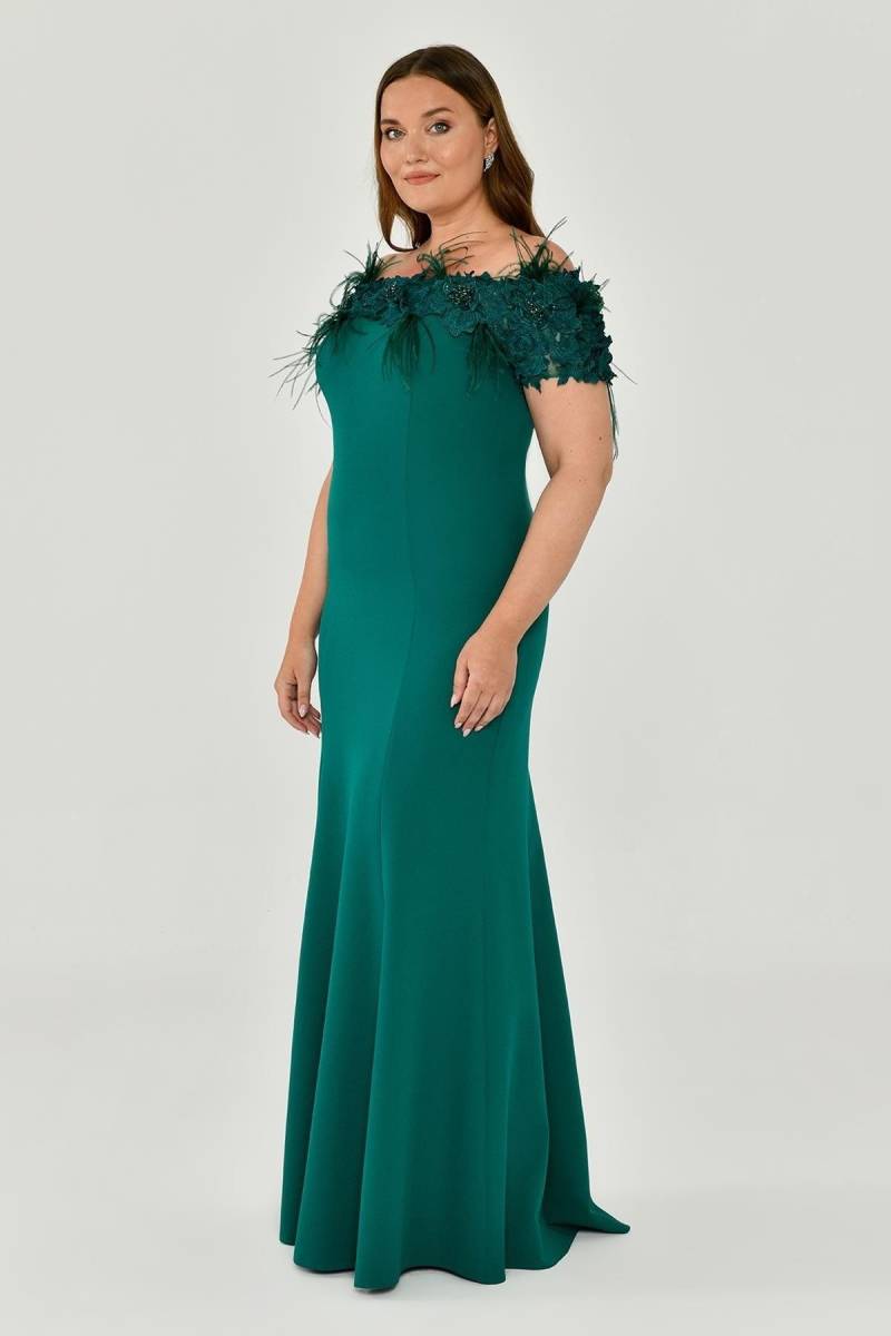 Emerald Boat Neck Rose Crepe Plus Size Evening Dress 59 - 3