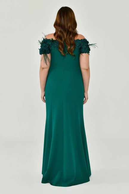 Emerald Boat Neck Rose Crepe Plus Size Evening Dress 59 - 5