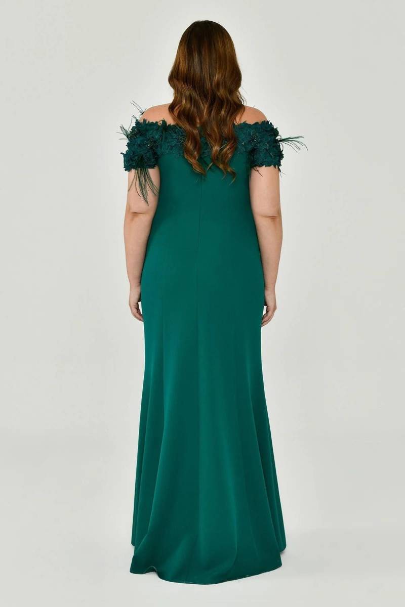 Emerald Boat Neck Rose Crepe Plus Size Evening Dress 59 - 5