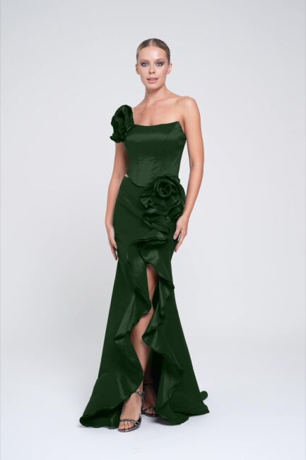Green Heart Collar Rose Detailed Skirt Filled Bustier-Etech 21 - 1