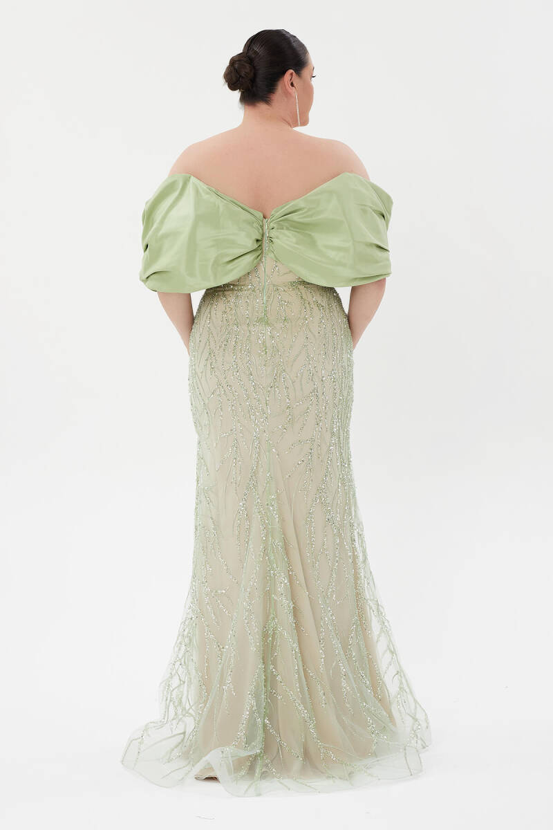 Green Madonna collar embroidered skin color imported evening dress 96 - 5