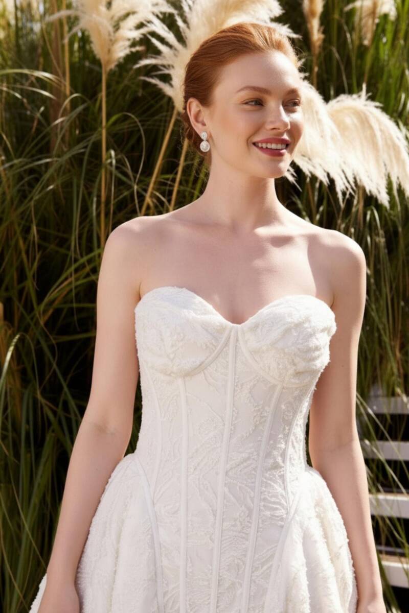 Kemik Balenli Yandan Kabartmalı Kısa Abiye Elbise 51 - 3