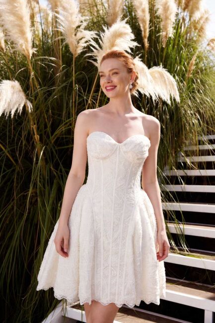 Kemik Balenli Yandan Kabartmalı Kısa Abiye Elbise 51 - DRESSİNG ROOM