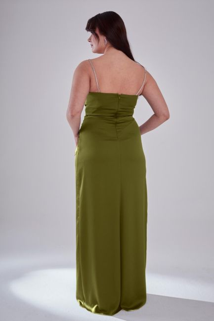 Khaki Stone Hanger Degage Slit Large Size Evening Dress 16 - 4
