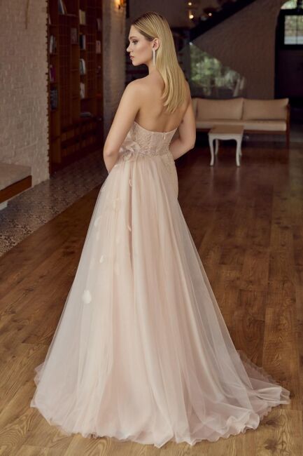 Latte Asimetrik Sivri Yaka Yandan Kuyruklu Abiye Elbise 98 - 4