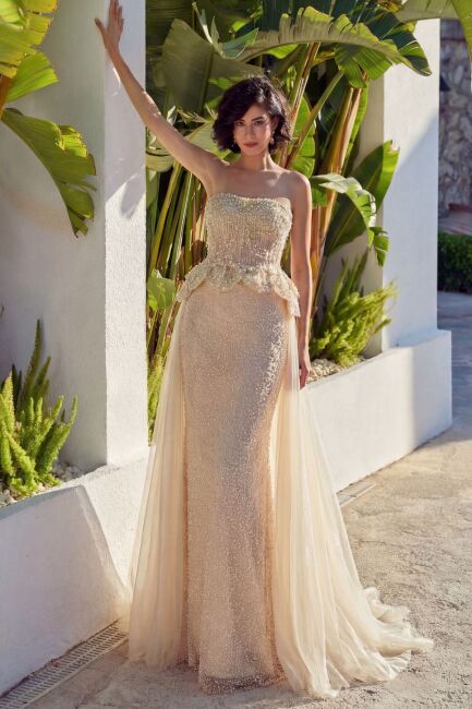 Latte Straplez Korsajlı Taş İşlemeli Balık Abiye Elbise 96 - ÖMÜR İNN