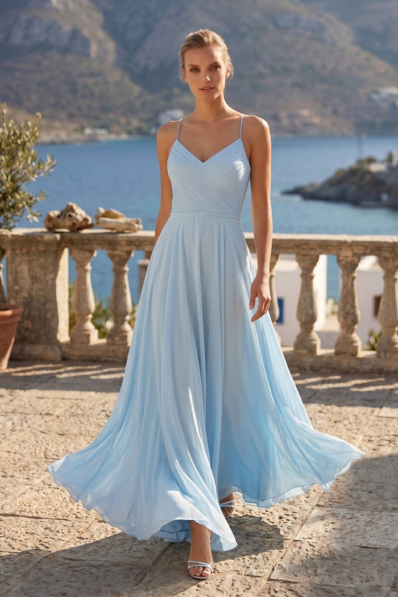 Mavi İp Askı Sırt Dekolteli Yırtmaçlı Tül Gece Elbisesi 58 - 1