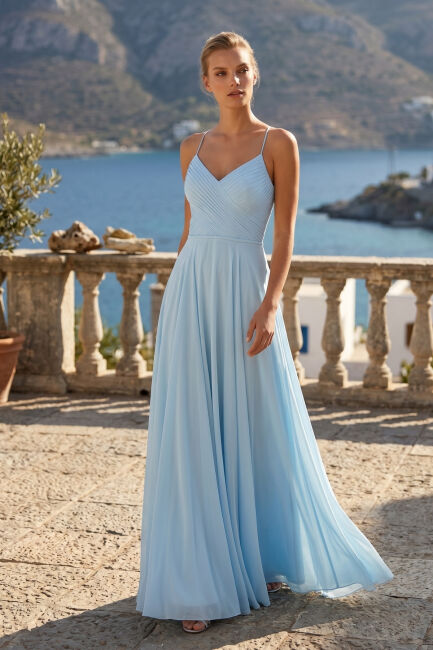 Mavi İp Askı Sırt Dekolteli Yırtmaçlı Tül Gece Elbisesi 58 - 3