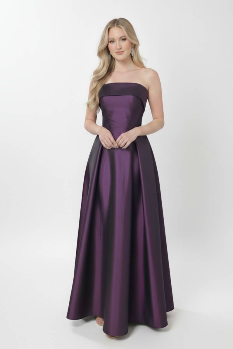 Mürdüm Straplez Balenli Cepli Yırtmaçlı Tafta Abiye Elbise 37 - 1