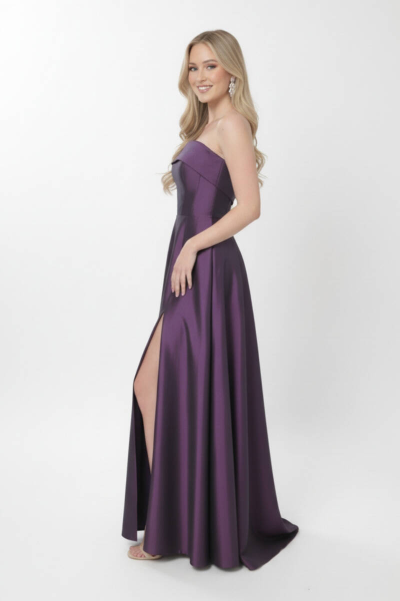 Mürdüm Straplez Balenli Cepli Yırtmaçlı Tafta Abiye Elbise 37 - 2