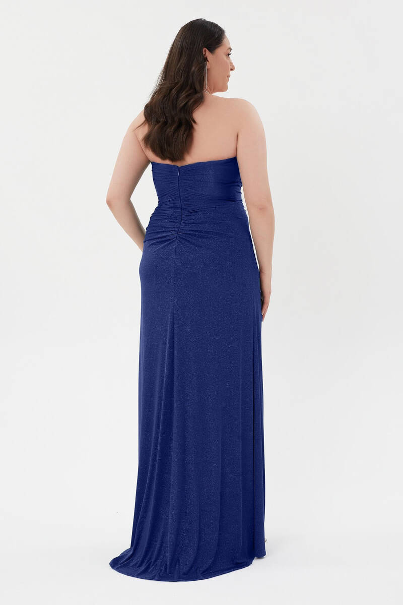 Navy Blind Son -Nodded Bright Fabric Large Size Evening Dress 08 - 3