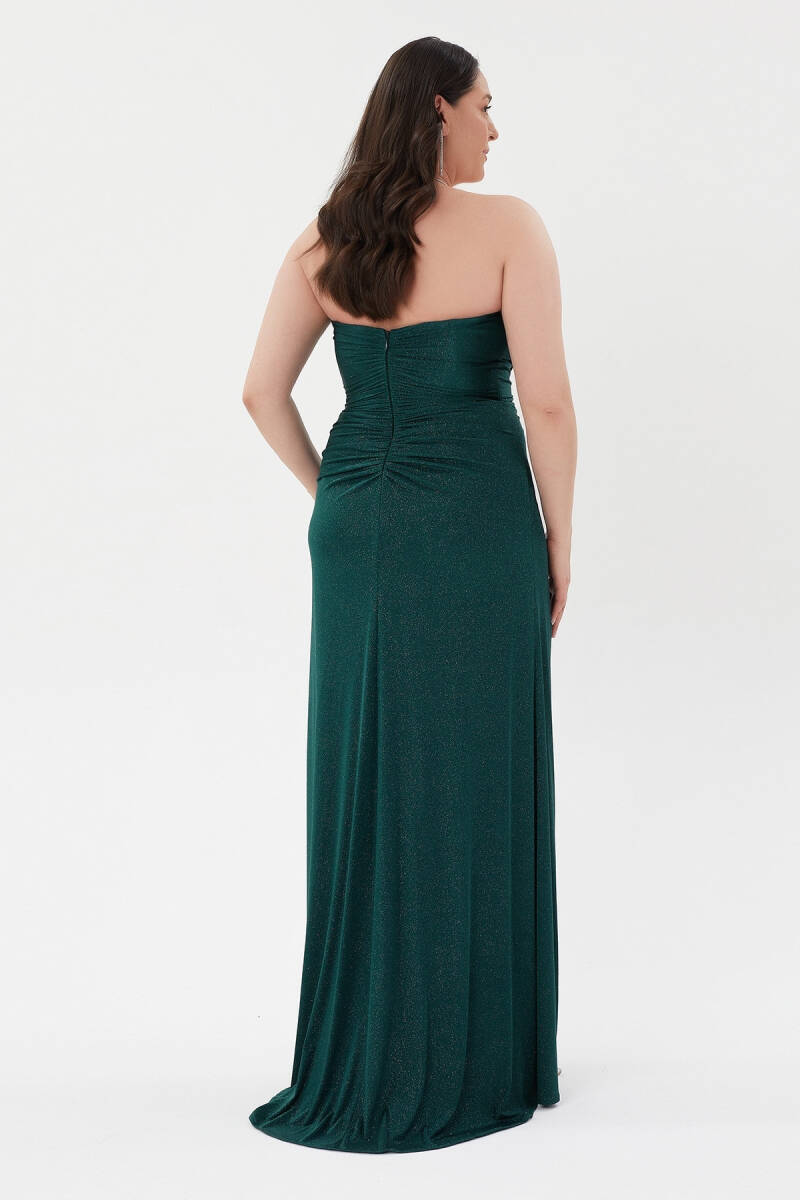 Nefti Sivri Yaka Düğümlü Parlak Kumaş Büyük Beden Abiye 08 - 2