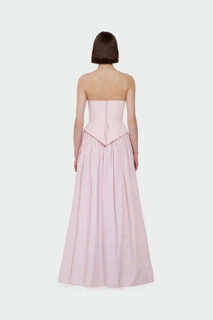 Pembe Staplez Drapeli Korsajlı Tafta Uzun Abiye Elbise 79 - 4