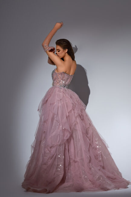 Pembe Straplez Balık Takma Etekli İthal Abiye Elbise 36 - 3