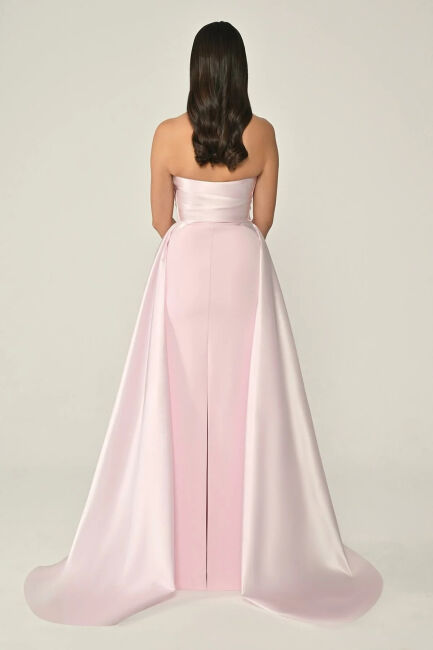 Pembe Straplez Drape Ve Taş Detaylı Krep Abiye Albise 15 - 4